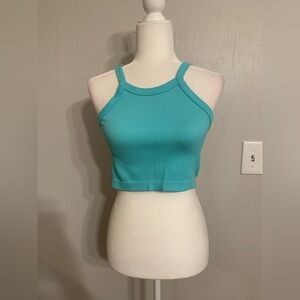 Stylish Teal Ribbed Crop Top